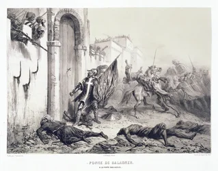 Ponce de Balagner at the Bab-Azoun Gate, from a Volume Commemorating the French Expeditionary Force which Captured Algiers in 1830, engraved by Eugene Charles Francois Guerard